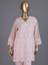 Pink embroidered cotton festive co-ord set