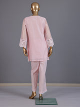 Pink embroidered cotton festive co-ord set