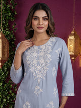 Sky blue graceful cotton silk everyday kurti