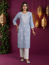 Sky blue graceful cotton silk everyday kurti