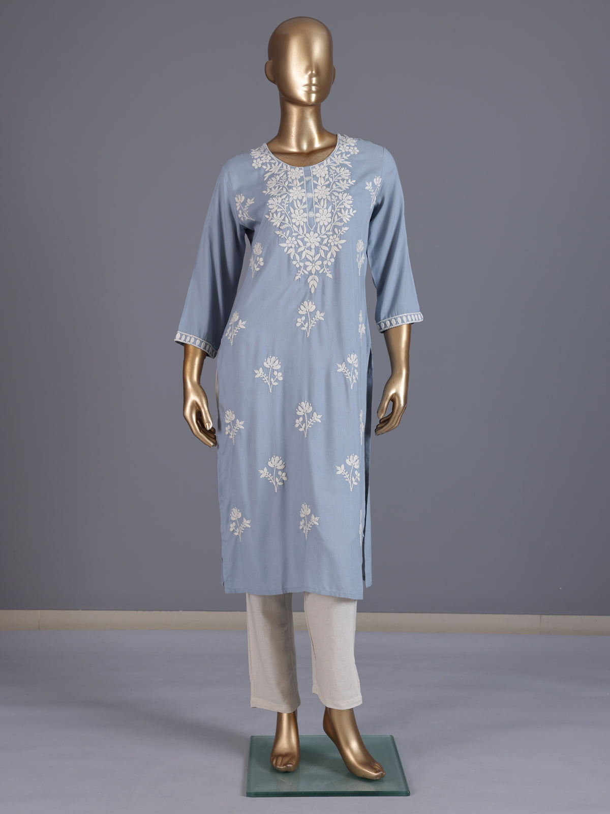 Sky blue graceful cotton silk everyday kurti