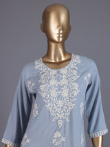 Sky blue graceful cotton silk everyday kurti