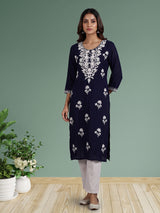 Navy blue classic cotton silk festive tunic