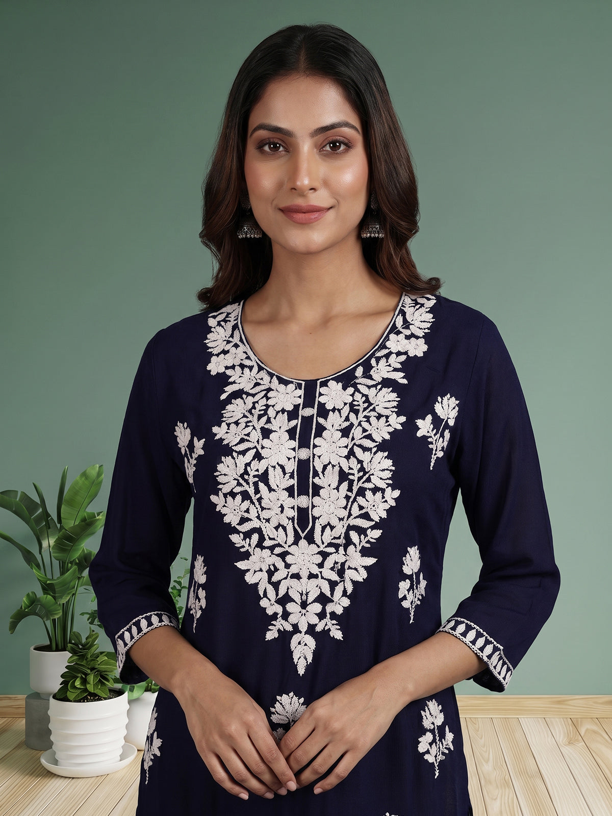 Navy blue classic cotton silk festive tunic