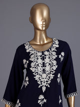 Navy blue classic cotton silk festive tunic