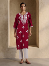Maroon elegant cotton silk embroidered ethnic wear