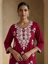 Maroon elegant cotton silk embroidered ethnic wear