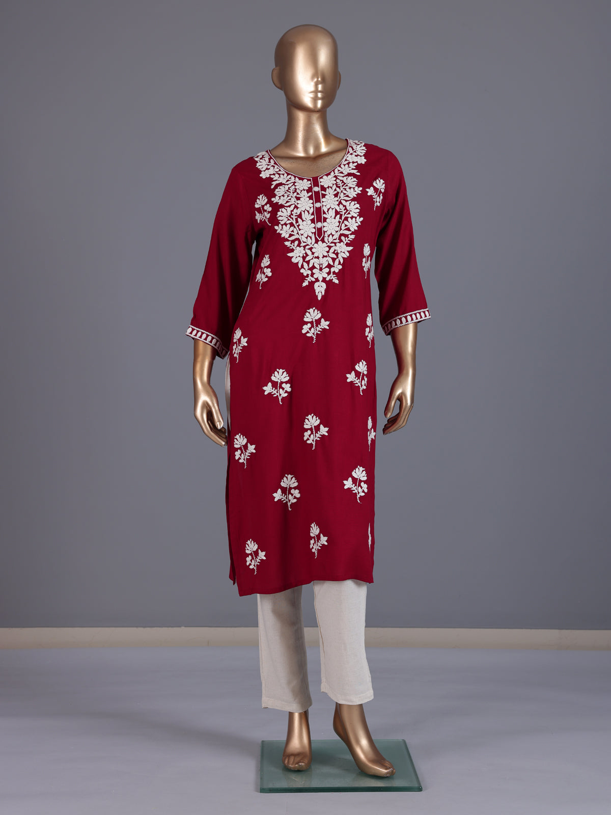 Maroon elegant cotton silk embroidered ethnic wear