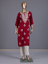 Maroon elegant cotton silk embroidered ethnic wear