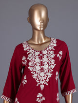 Maroon elegant cotton silk embroidered ethnic wear