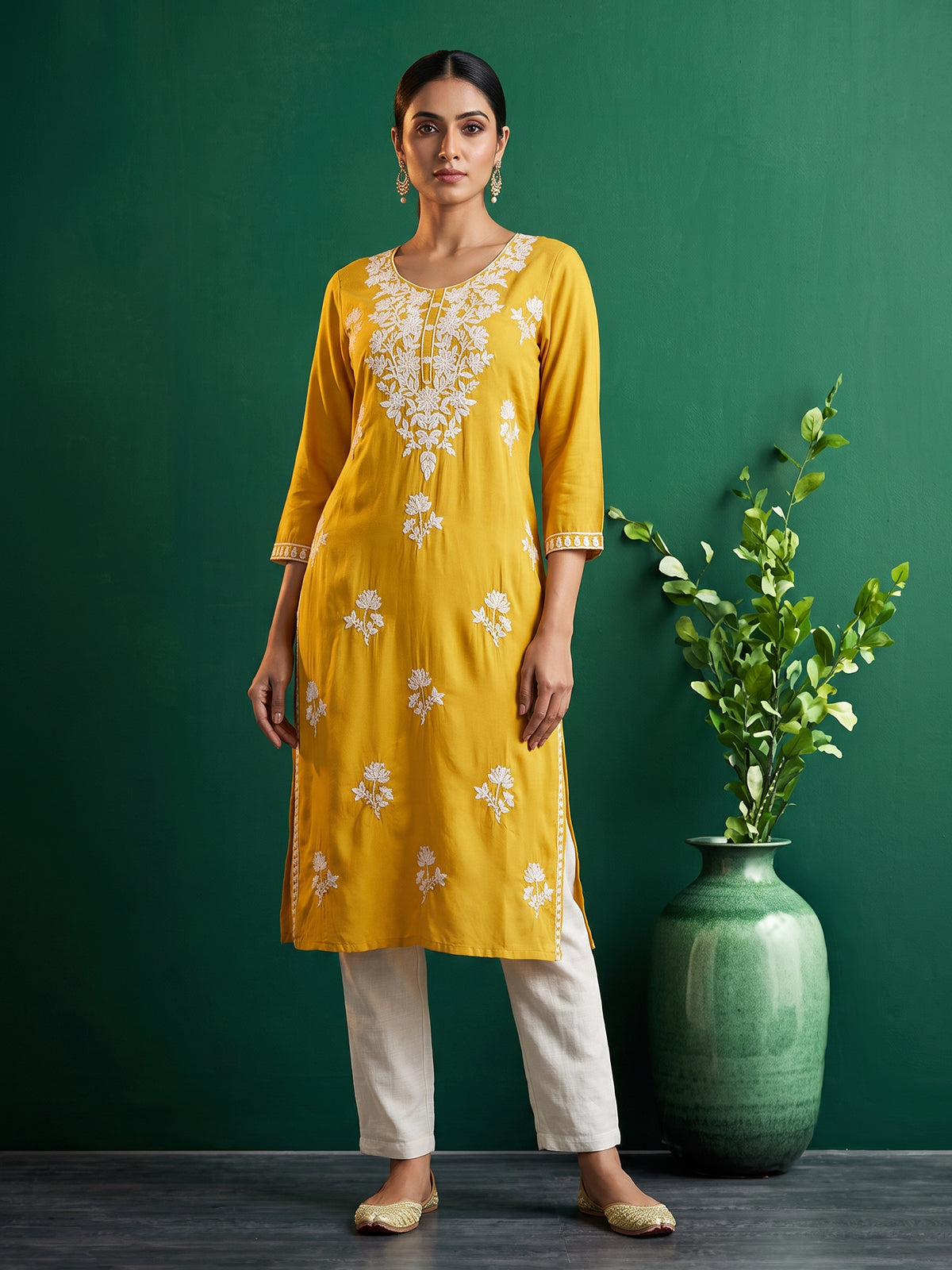 Mustard yellow designer cotton silk casual kurti