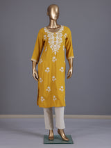 Mustard yellow designer cotton silk casual kurti
