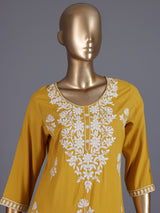 Mustard yellow designer cotton silk casual kurti