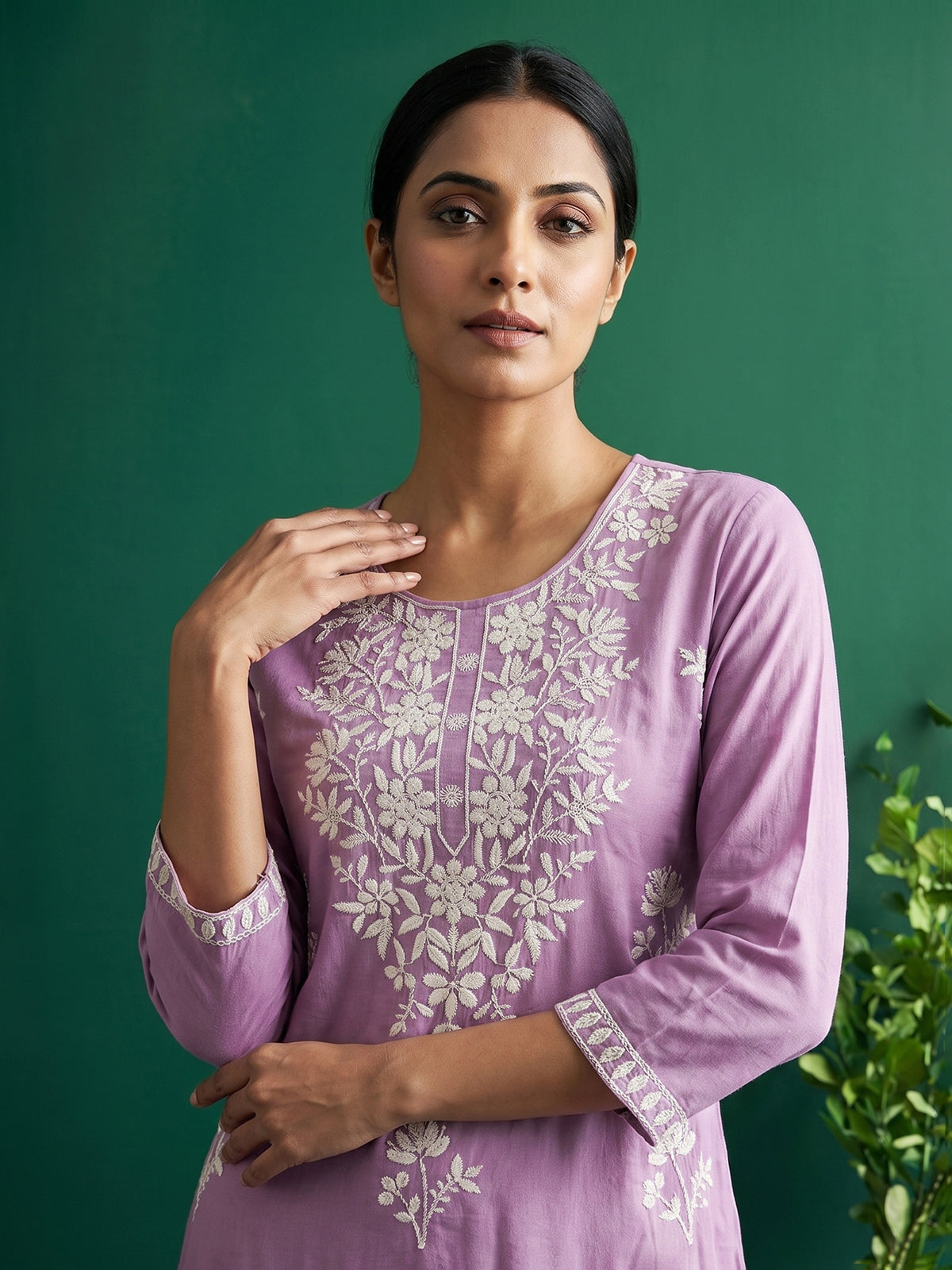 Lavender purple premium cotton silk festive kurti
