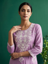 Lavender purple premium cotton silk festive kurti