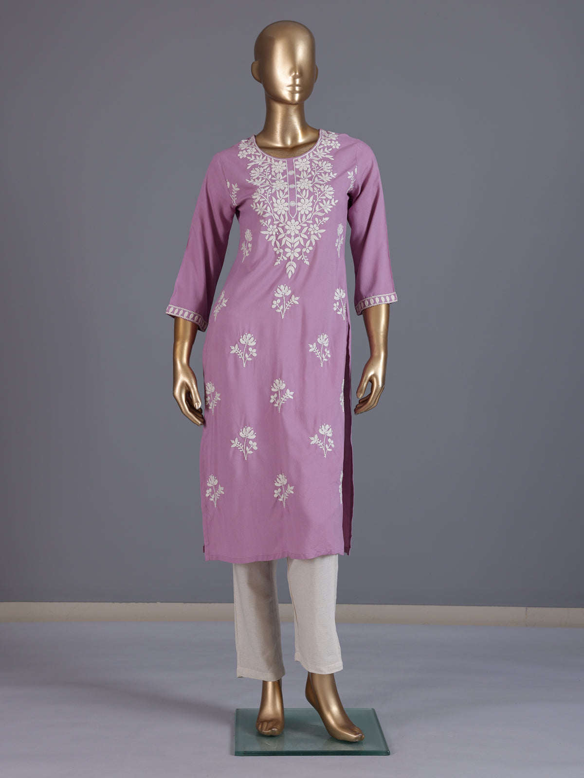 Lavender purple premium cotton silk festive kurti