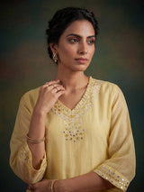 Yellow embellished cotton silk anarkali kurti set with dupatta