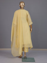 Yellow embellished cotton silk anarkali kurti set with dupatta