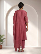 Red mirror embroidered cotton silk anarkali kurti set