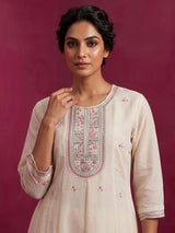 White embroidered cotton silk anarkali kurti set
