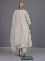 White embroidered cotton silk anarkali kurti set
