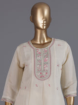 White embroidered cotton silk anarkali kurti set