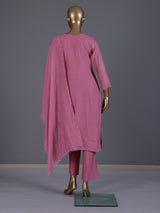 Pink embroidered cotton silk straight kurti set