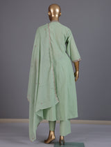 Green floral embroidered cotton silk anarkali kurti set