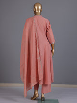 Peach floral embroidered cotton silk anarkali kurti set
