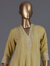 Yellow embroidered cotton silk anarkali kurti set