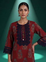 Red printed cotton silk palazzo kurti set with dupatta