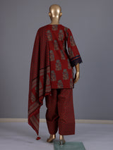 Red printed cotton silk palazzo kurti set with dupatta