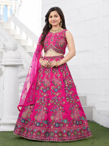 Rani pink royal silk lehenga choli with dupatta for girls
