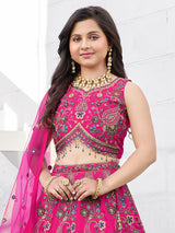 Rani pink royal silk lehenga choli with dupatta for girls