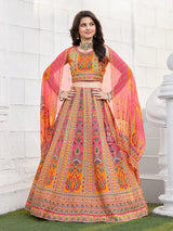 Peach embroidered silk designer ethnic lehenga for girls