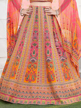 Peach embroidered silk designer ethnic lehenga for girls