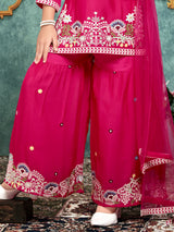 Pink embroidered silk sharara suit for girls