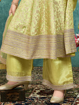 Green designer crepe silk anarkali palazzo suit for girls