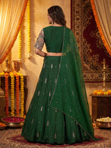 Bottle green embroidered crepe silk lehenga choli