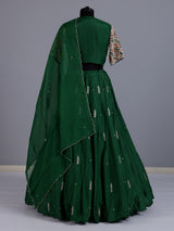 Bottle green embroidered crepe silk lehenga choli