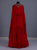 Red designer georgette silk cape lehenga choli