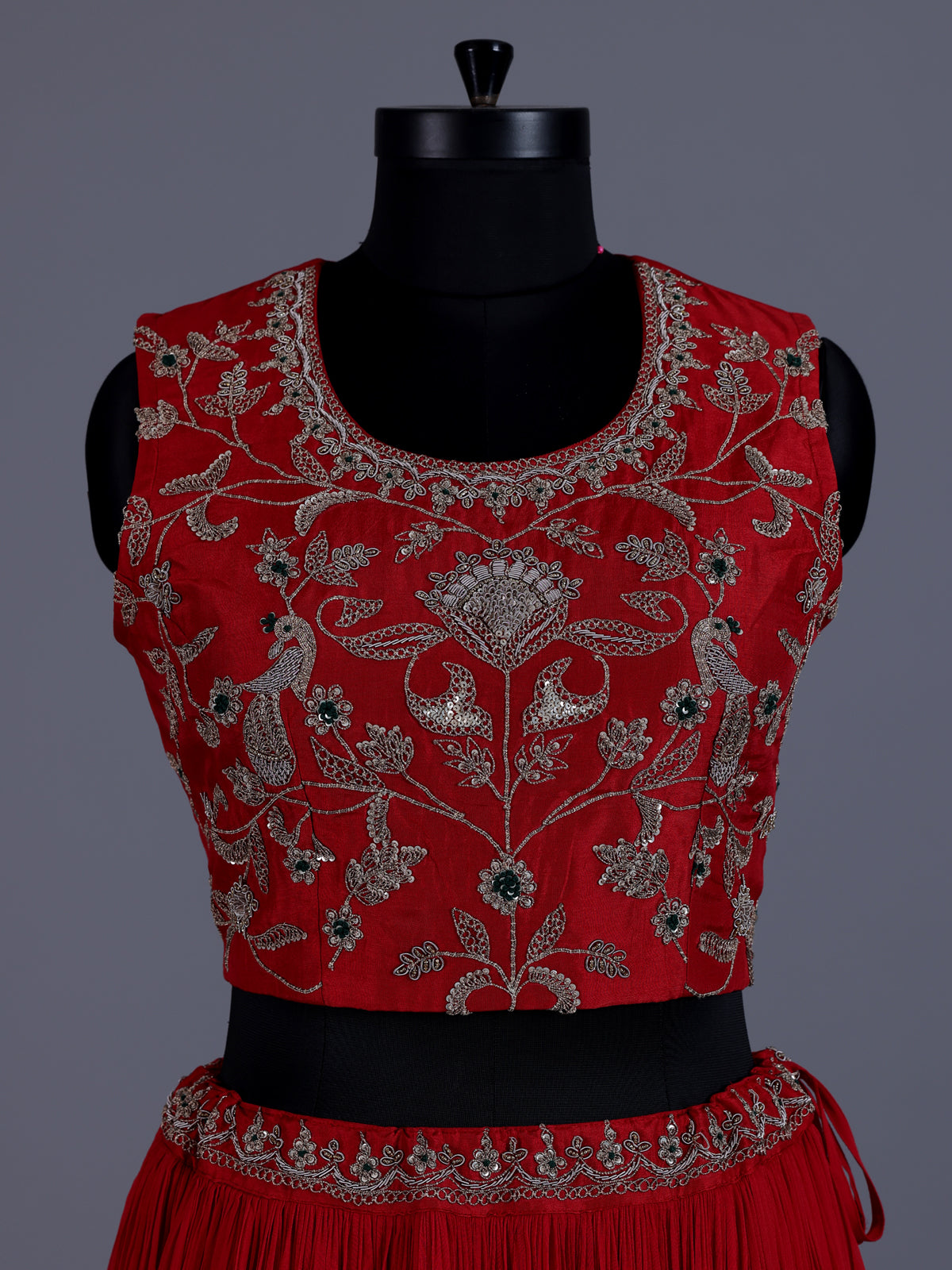 Red designer georgette silk cape lehenga choli