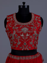 Red designer georgette silk cape lehenga choli