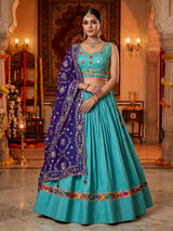 Sky blue navratri cotton silk lehenga choli with dupatta