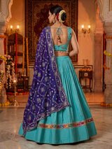 Sky blue navratri cotton silk lehenga choli with dupatta