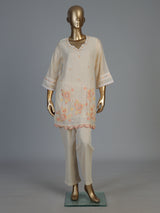Beige cotton silk co-ord set with elegant embroidery