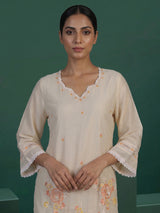 Beige cotton silk co-ord set with elegant embroidery