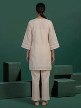 Beige cotton silk co-ord set with elegant embroidery