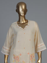 Beige cotton silk co-ord set with elegant embroidery