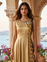 Yellow designer Ajrakh satin silk kurti dress